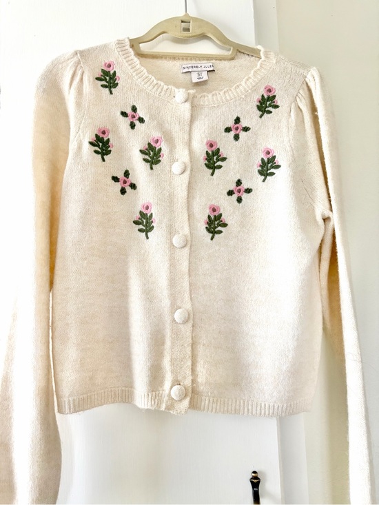Sincerly Jules Sweaters - Sincerly Jules Cream Cardigan with Pink Floral Embroidery
